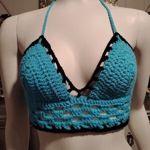 Crochet Halter Top in Blue and Black